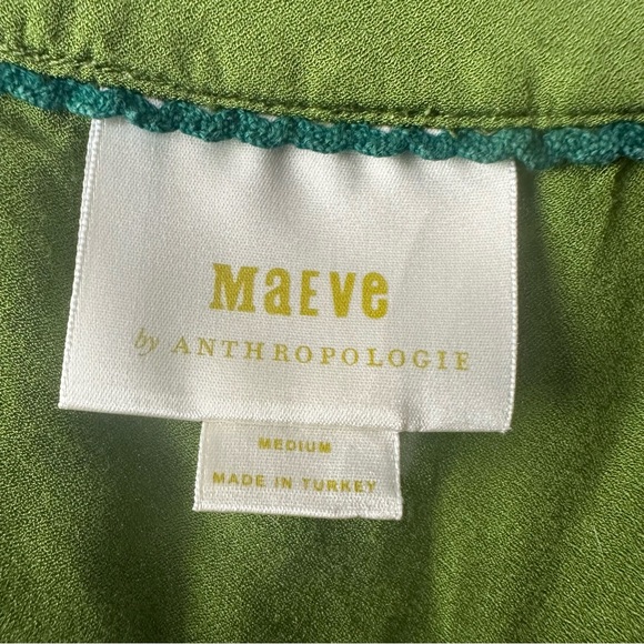 Anthropologie Maeve Kalas Henley Olive Green 3/4 Sleeve Round Neck Blouse SZ M - Picture 3 of 16